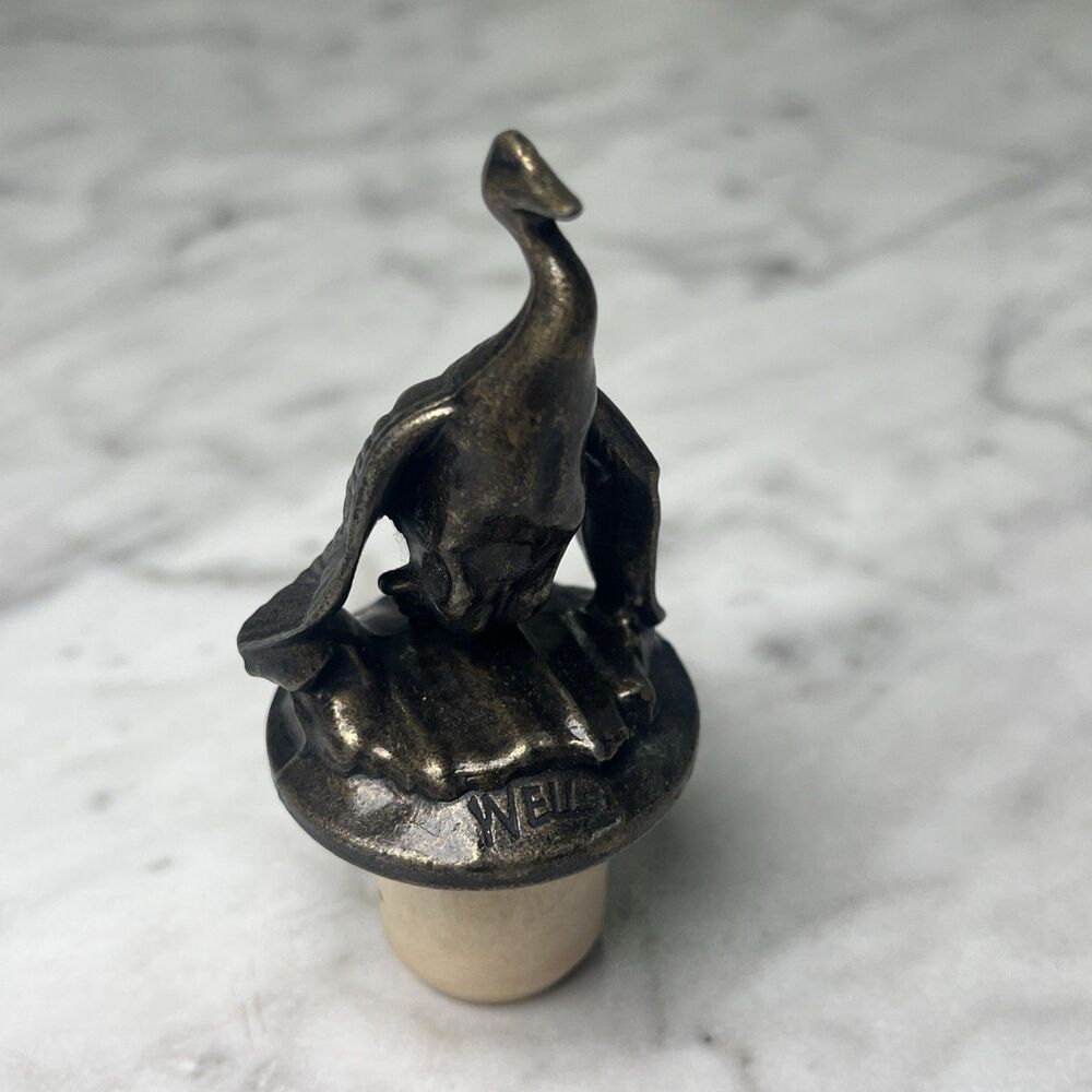 Vintage Wells Metal Duck Waterfowl Goose Cork Wine Bottle Stopper Barware